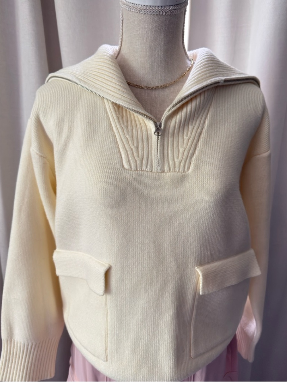 Anthropology Cream Half-Zip Knit Sweater